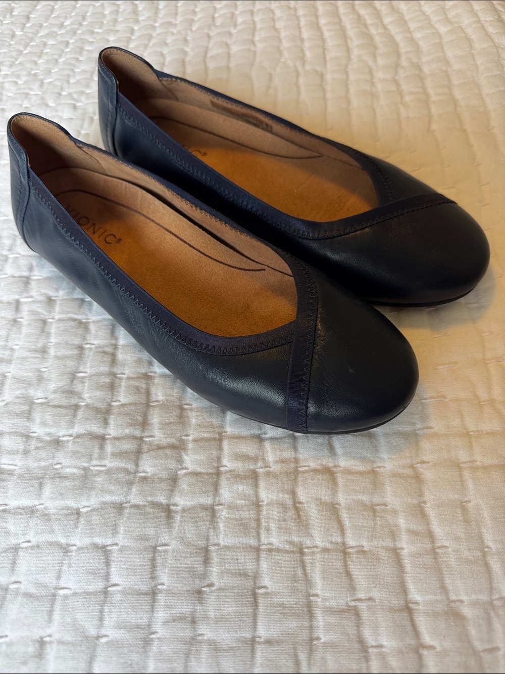 Vionic Navy Leather Slip-On Ballet Flats